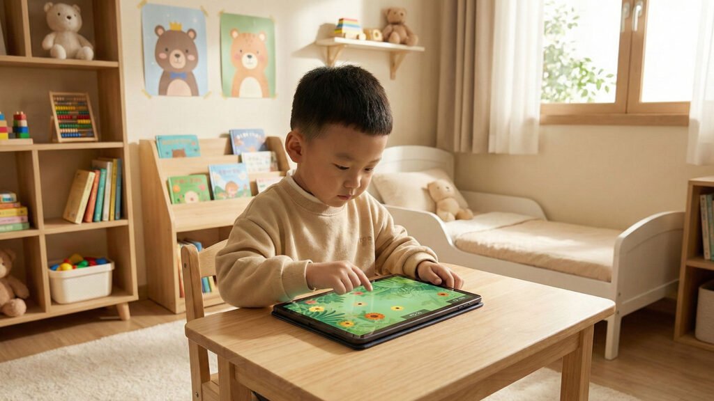 A child using tallerRx digital therapeutics on a tablet for cognitive development.